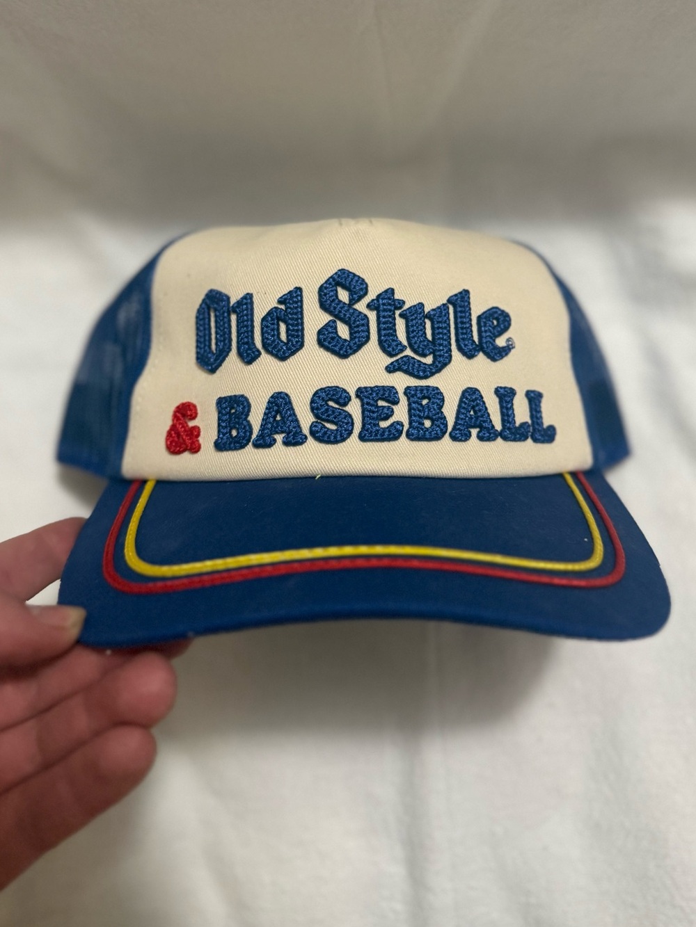 Vintage Old Style Baseball Trucker Hat Blue White Snapback